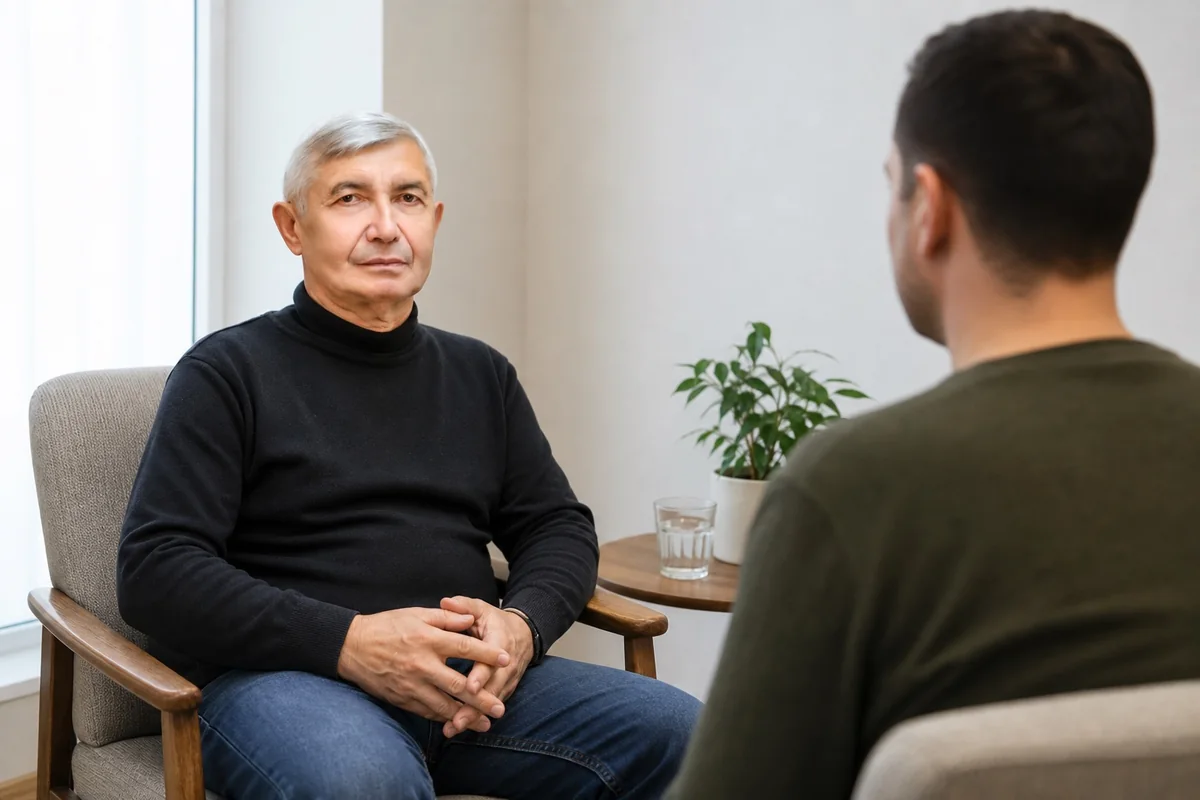 Динар Исхакович Челянов беседует с пациентом на консультации