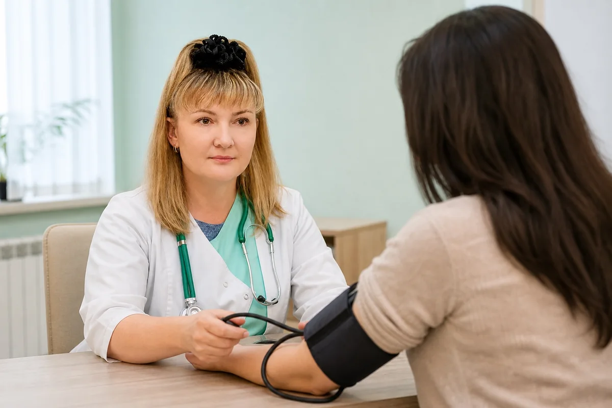 Ирина Николаевна Никитина беседует с пациентом на консультации
